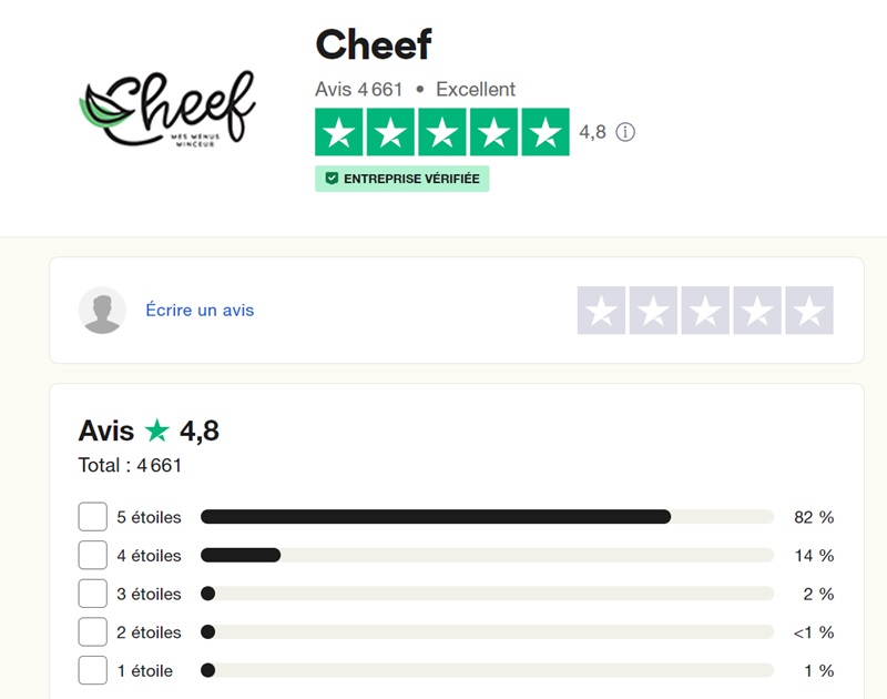 Capture Trustpilot des avis clients Cheef