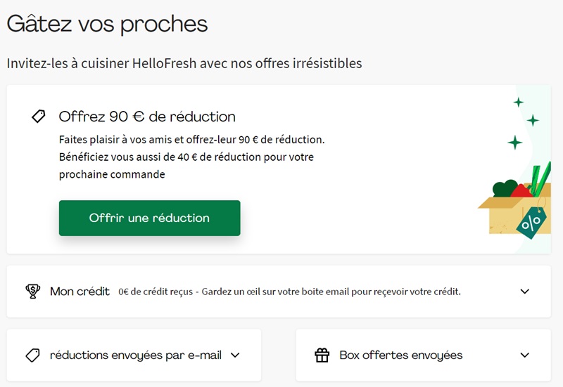 Offre de bienvenue et code promo HelloFresh appliqués sur mon compte