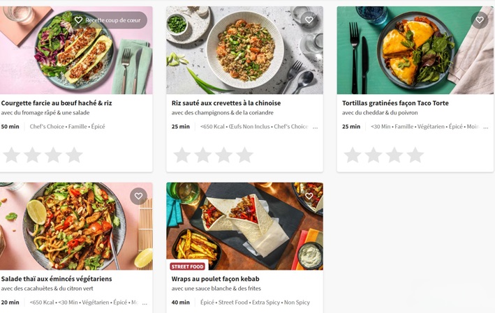 Sélection des menus HelloFresh avec filtres de régime