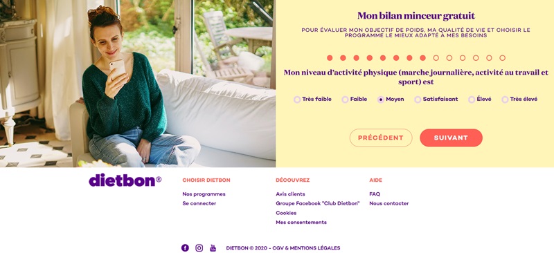 Questionnaire du bilan minceur gratuit Dietbon sur le niveau d'activité physique