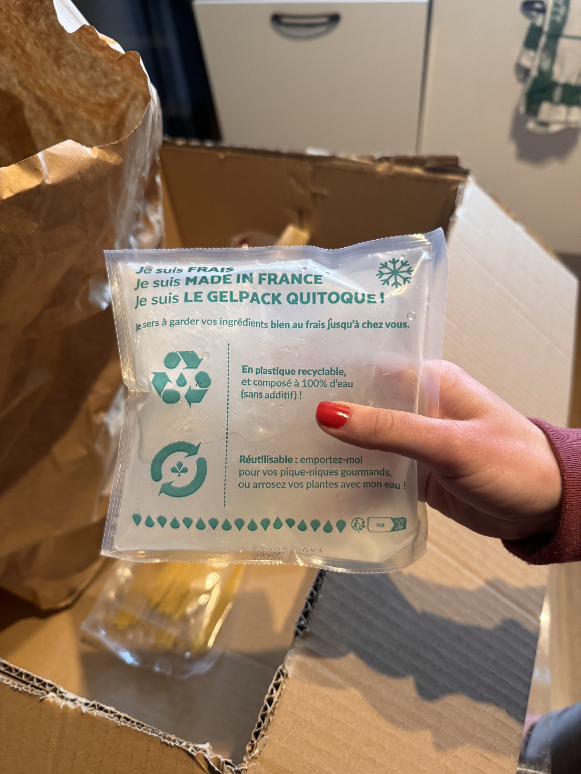 Pack de glace dans la box Quitoque à la réception pour garder les produits au frais