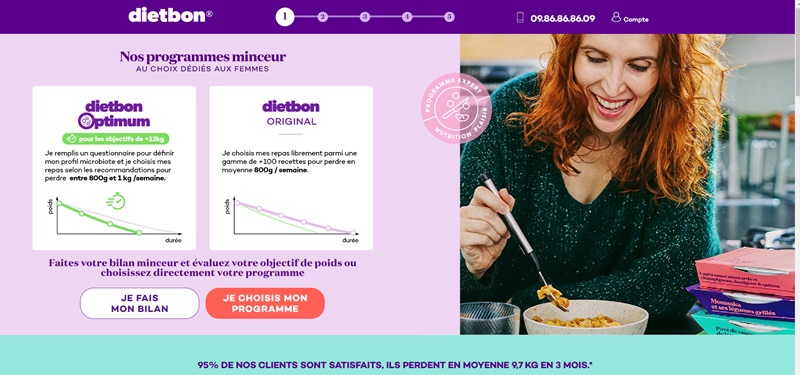 Les deux programmes minceur Dietbon, Optimum adapté au microbiote et Original, avec leur objectif de perte de poids hebdomadaire