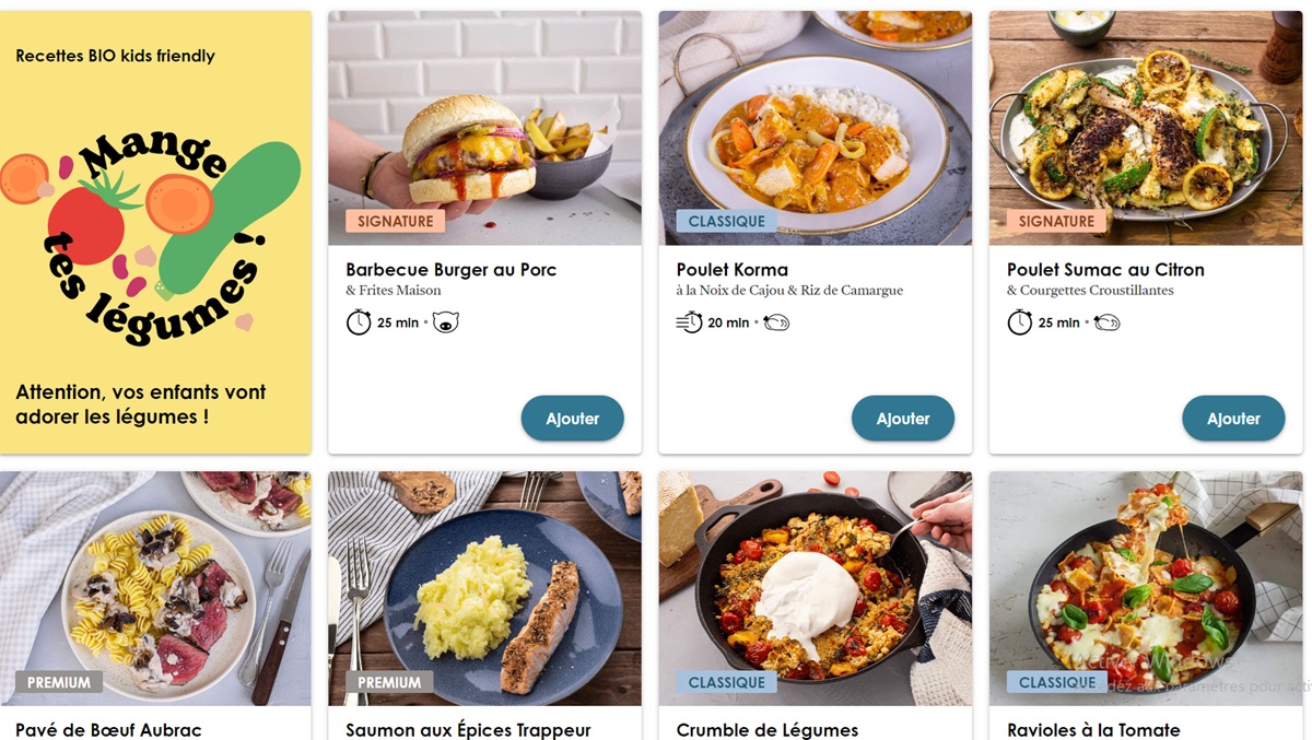 Menu Les Commis avec recettes bio classées Classique, Signature et Premium