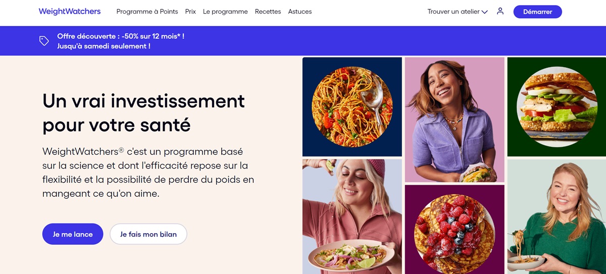 Site WeightWatchers France présentant le programme à points basé sur la science
