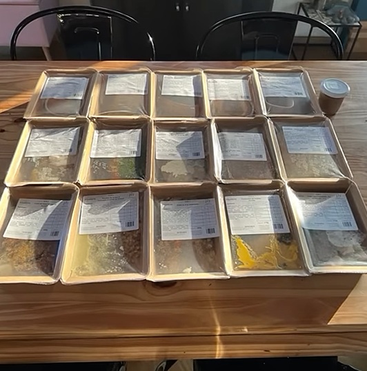Barquettes La Brigade de Véro étalées sur une table après la livraison hebdomadaire