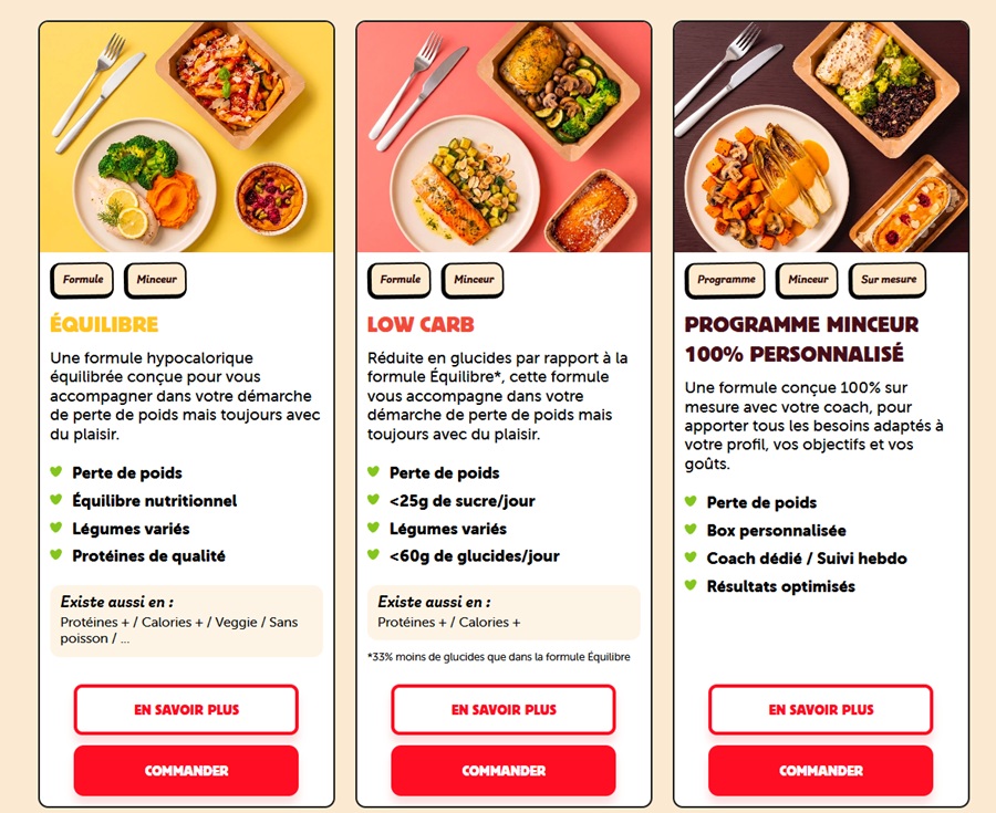 Les formules Équilibre, Low Carb et Programme Minceur 100 % personnalisé de La Brigade de Véro